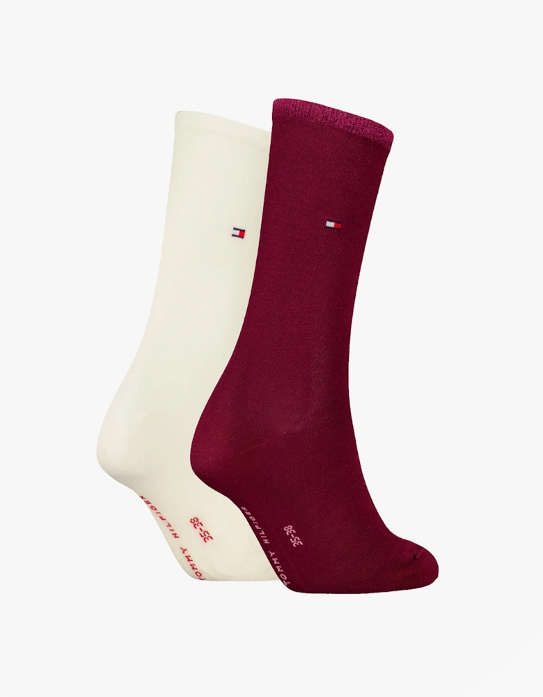 2 Pack Womens Crew Socks Deep Rouge