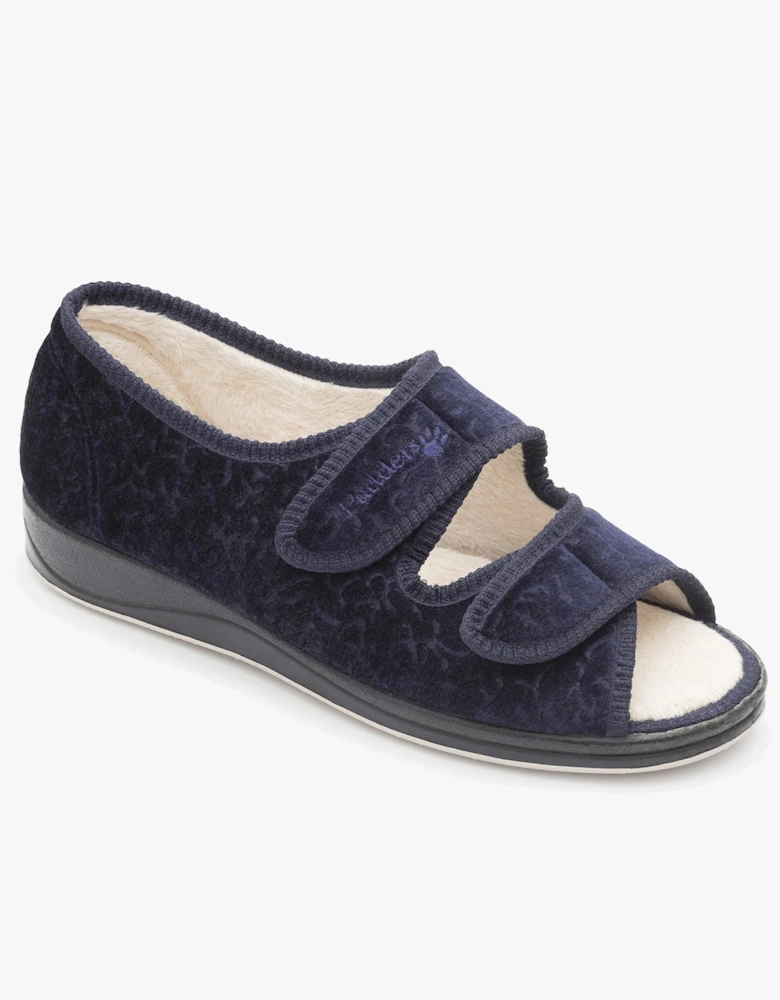 LYDIA Womens (2E Fit) Touch Fasten Slippers Navy
