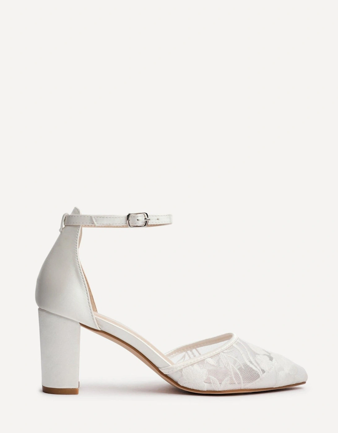 Essence Ivory Satin Floral Lace Block Court Heel, 2 of 1