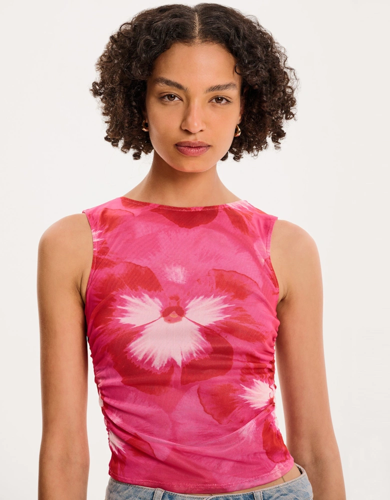 Delia Top in Brightest Floral Pink Print