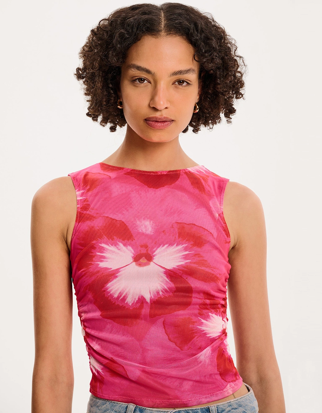 Delia Top in Brightest Floral Pink Print