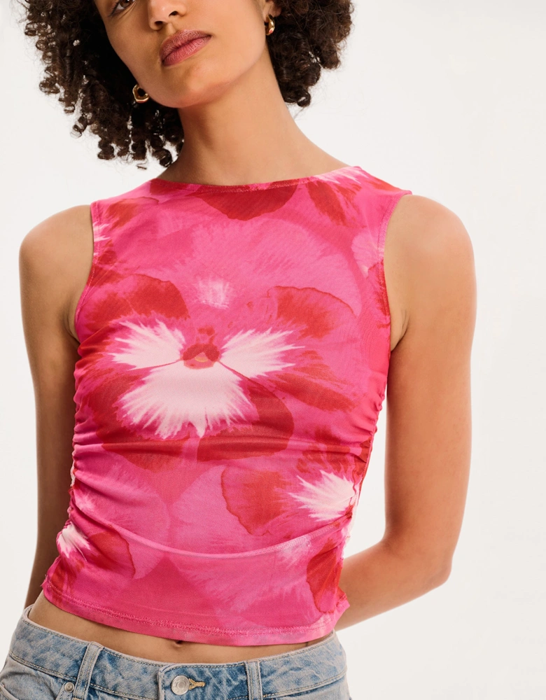 Delia Top in Brightest Floral Pink Print