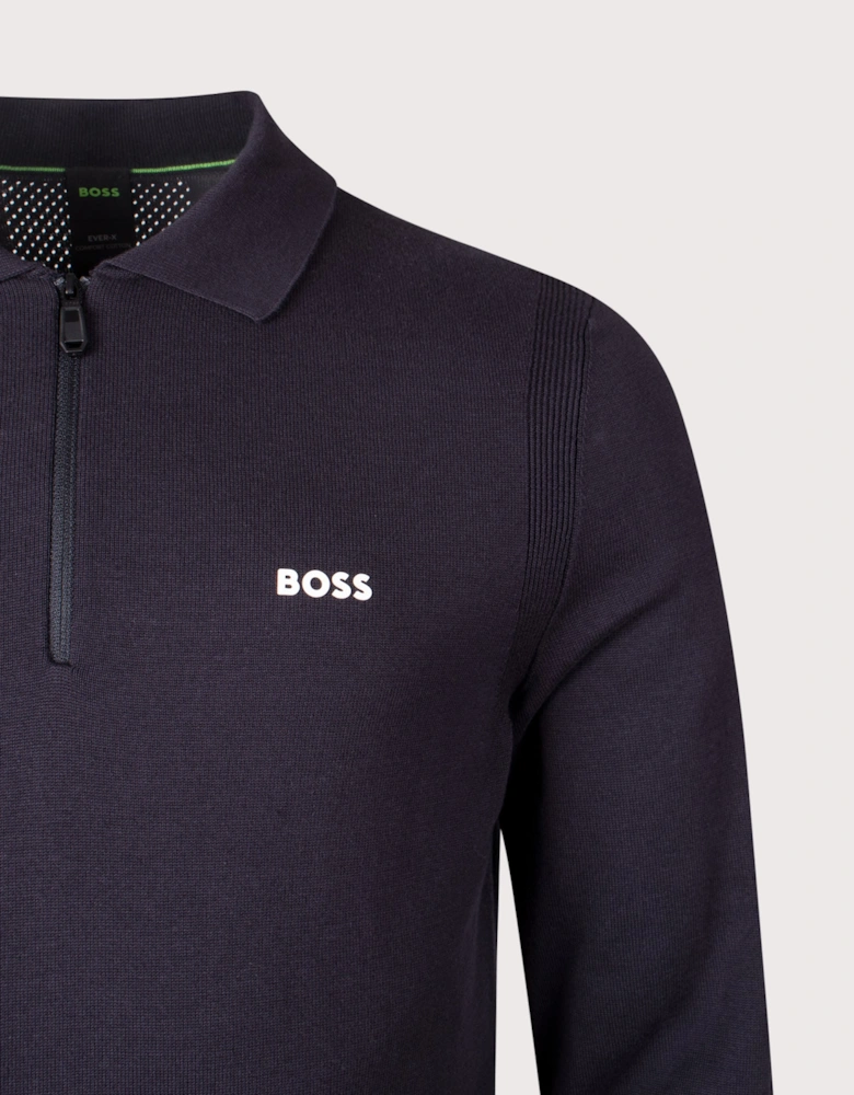 Ever-X Knitted Long Sleeve Polo Shirt