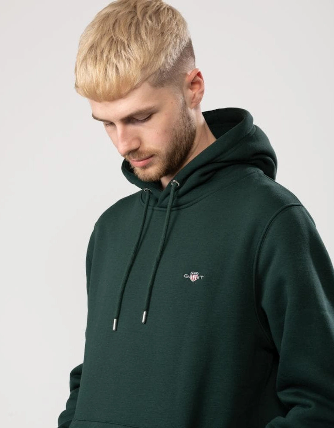 Mens Regular Fit Shield Logo Pullover Hoodie - 374 Tartan Green