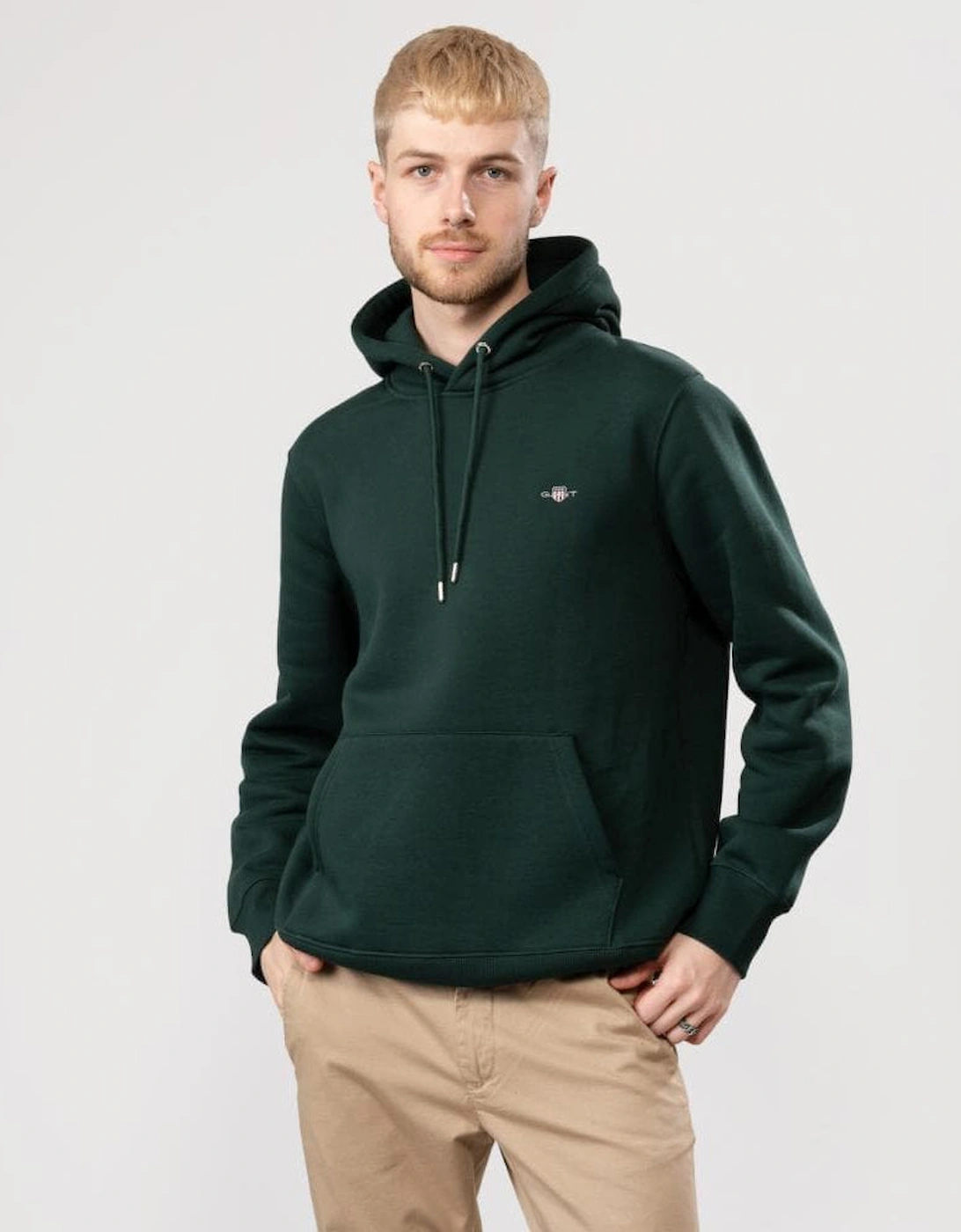 Mens Regular Fit Shield Logo Pullover Hoodie - 374 Tartan Green, 6 of 5
