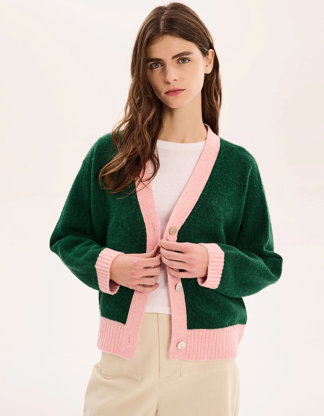 Henni Cardigan in Green and Pink