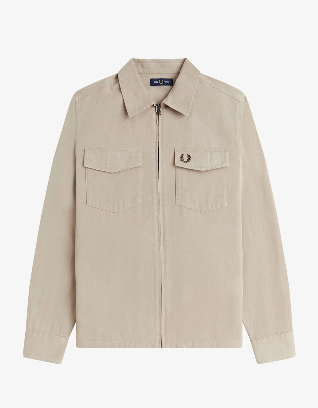 Men's Fred Perry M9833 Twill Zip Through Overshirt - Warm Oat - Cream - Size: Regular/40