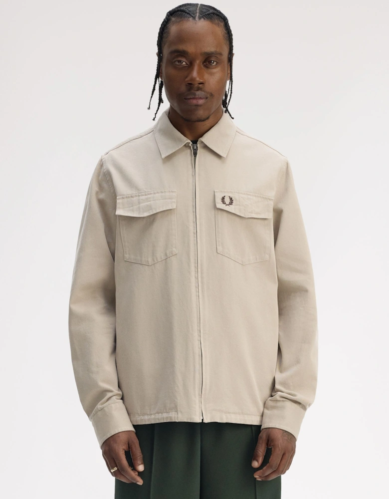 M9833 Twill Zip Through Overshirt - Warm Oat