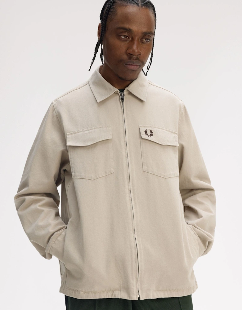M9833 Twill Zip Through Overshirt - Warm Oat