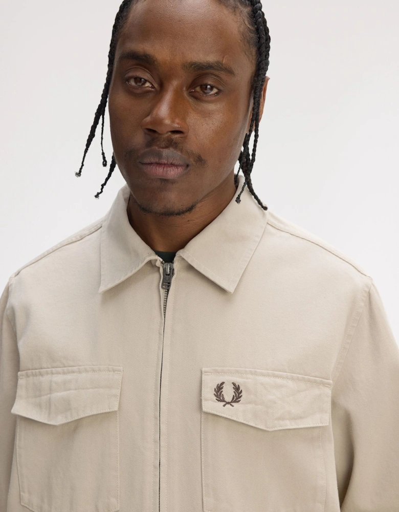 M9833 Twill Zip Through Overshirt - Warm Oat