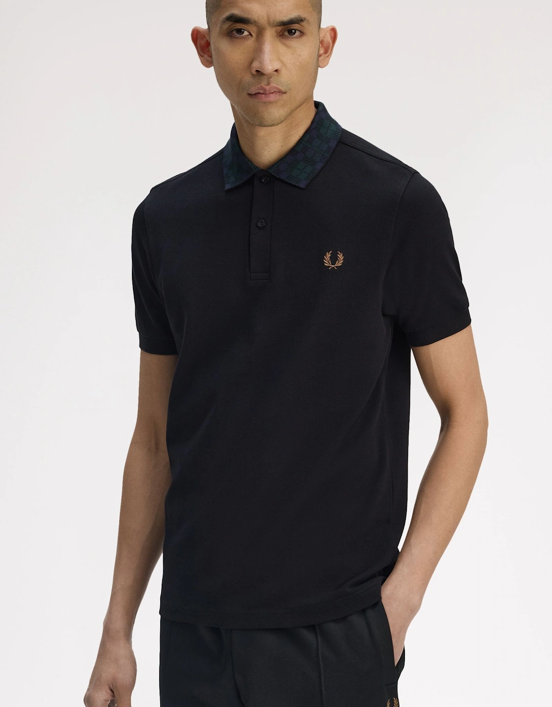 M1762 Black Watch Tartan Collar Polo - Black