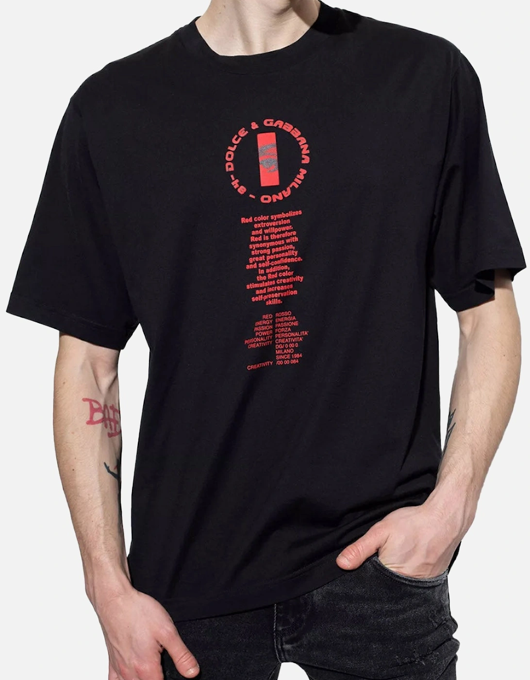 Men's Black Hot Animalier Red Letter Logo T-Shirt