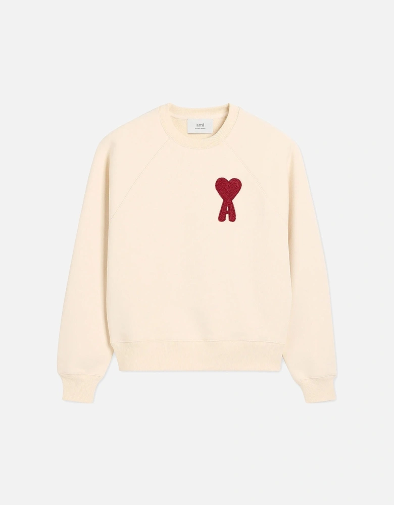 Men's White Cream Cotton Ami De Coeur Red Patch Sweatshirt