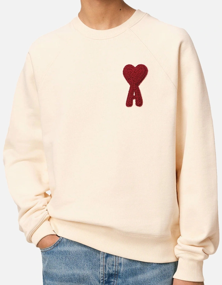 Men's White Cream Cotton Ami De Coeur Red Patch Sweatshirt