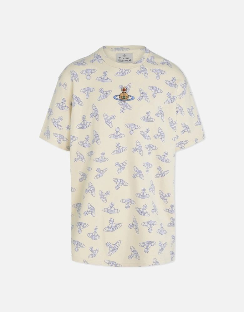 Men's Beige All Over Orb Oversized T-Shirt