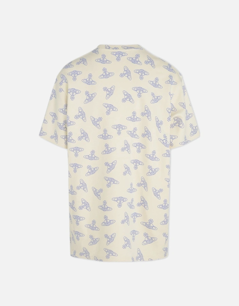 Men's Beige All Over Orb Oversized T-Shirt