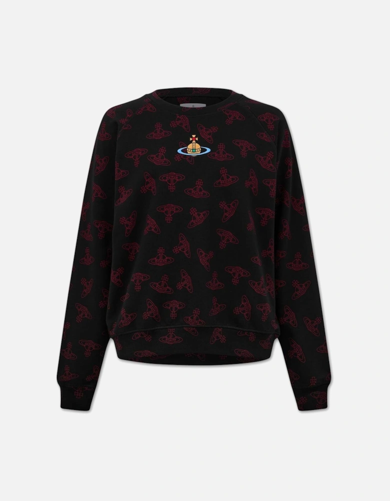 Men's Black Centre Orb All-Over Jacquard Orb Pattern Raglan Sweatshirt