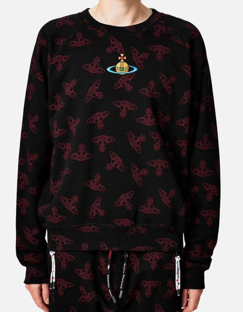 Men's Black Centre Orb All-Over Jacquard Orb Pattern Raglan Sweatshirt