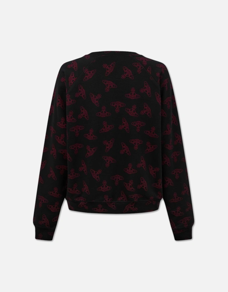 Men's Black Centre Orb All-Over Jacquard Orb Pattern Raglan Sweatshirt