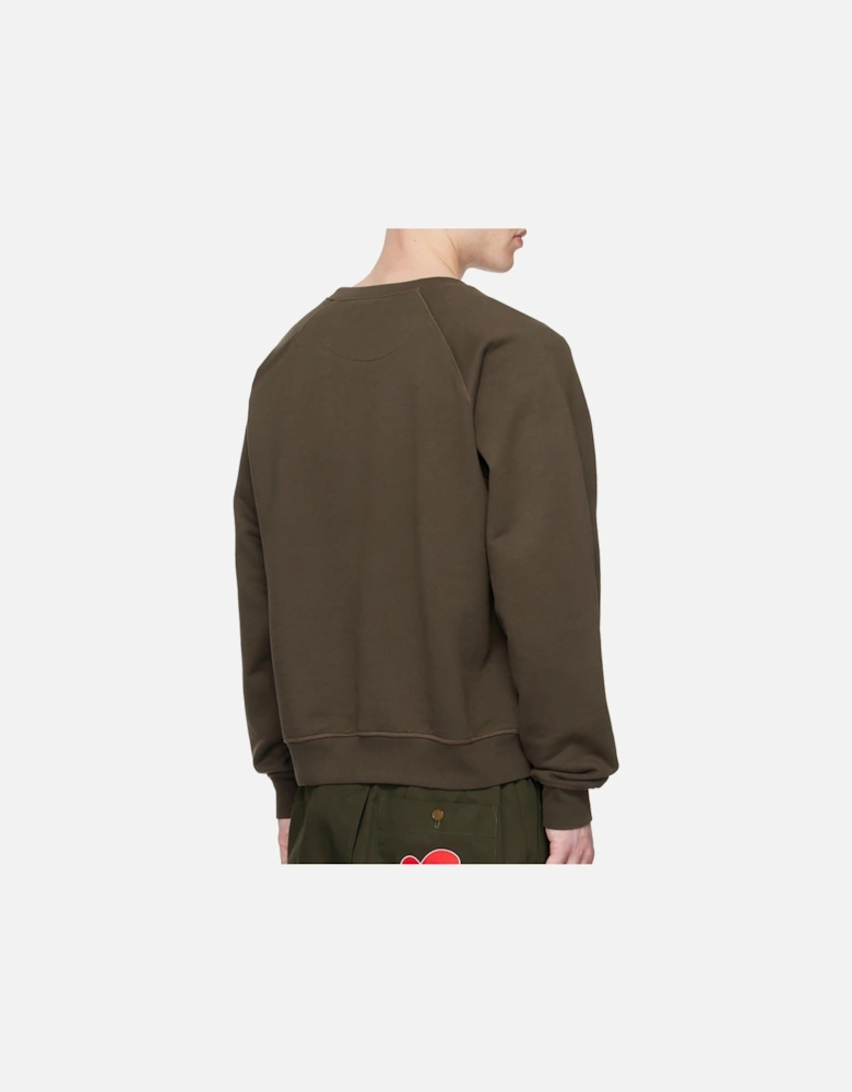 Men's Brown Embroidered Heart Patched Sweatshirt