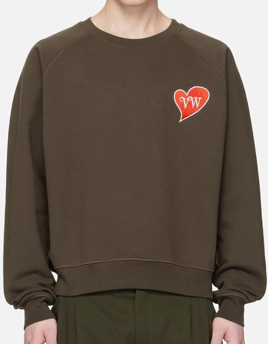 Men's Brown Embroidered Heart Patched Sweatshirt