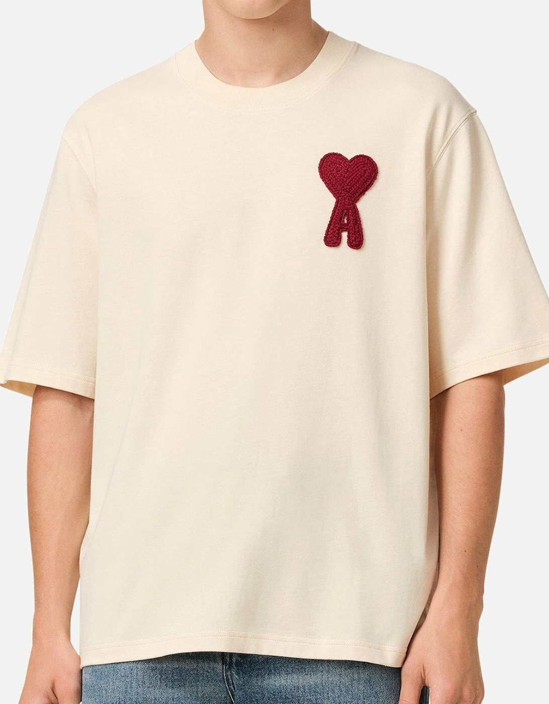 Men's Beige 'Ami de Coeur' Red Patch T-Shirt