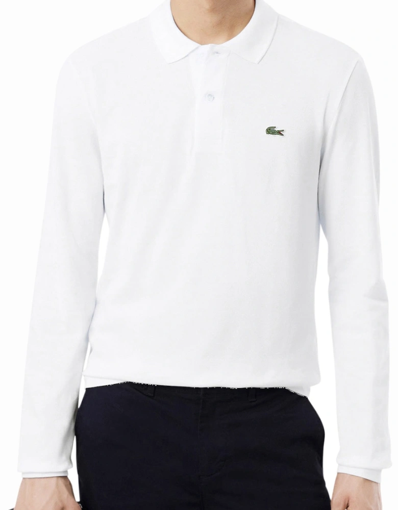Men's White L1212 Classic Long Sleeve Polo T-Shirt