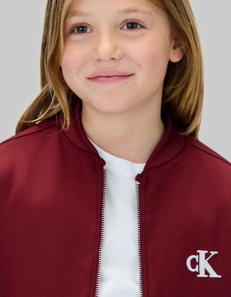 Girls Tricot Bomber Jacket in Red