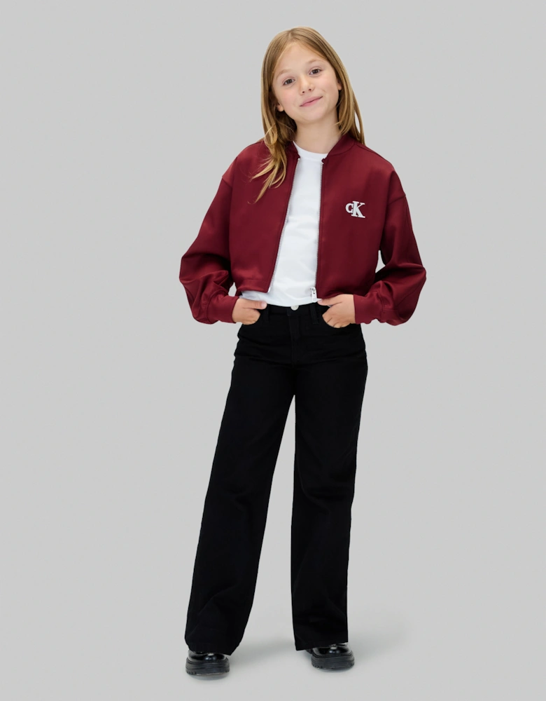 Girls Tricot Bomber Jacket in Red