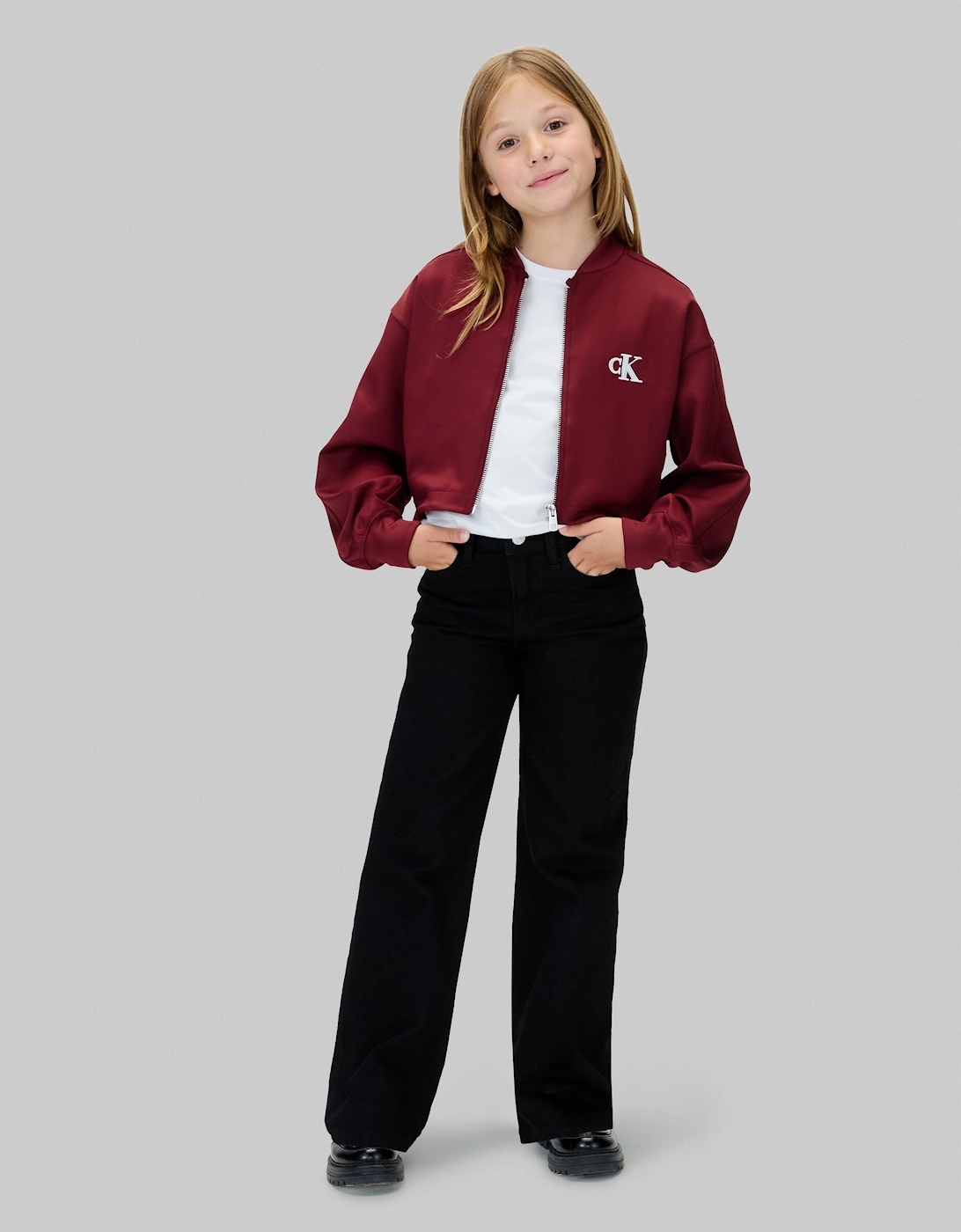 Girls Tricot Bomber Jacket in Red