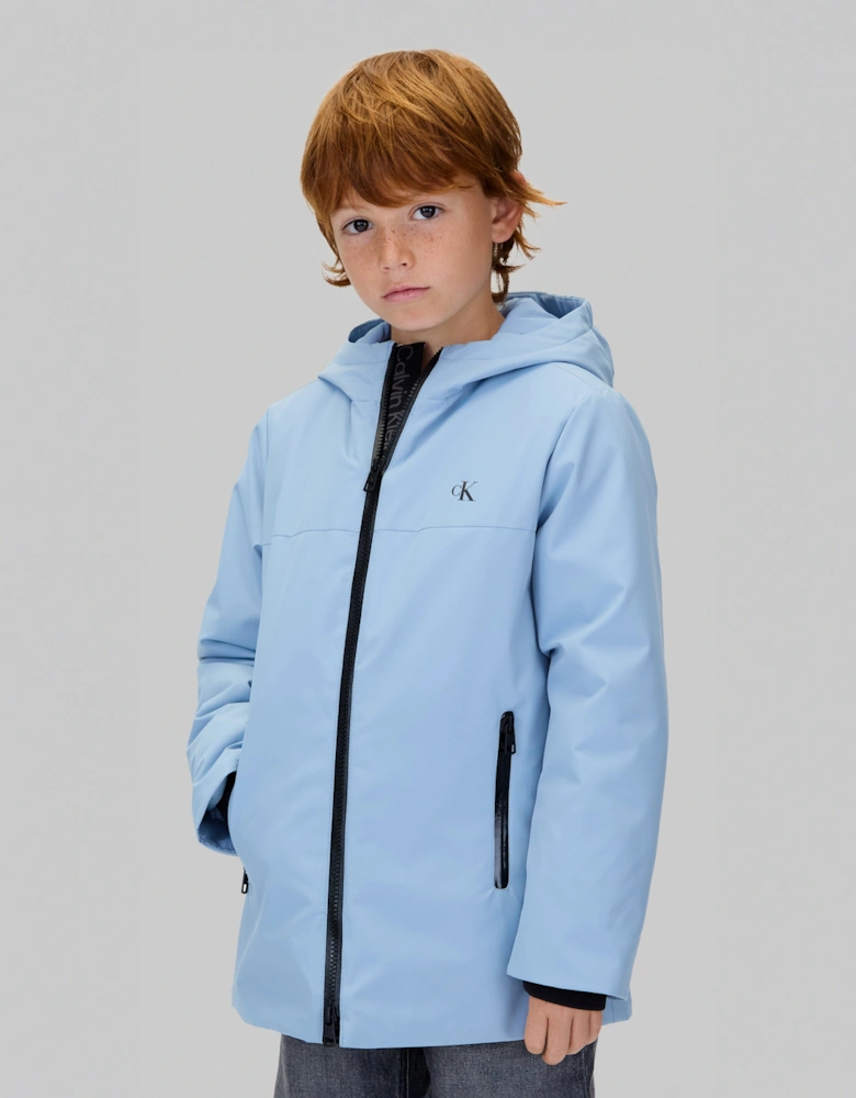 Boys Nylon Technical Hooded Jacket in Blue