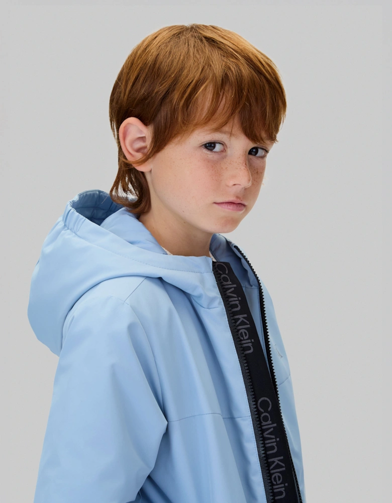 Boys Nylon Technical Hooded Jacket in Blue