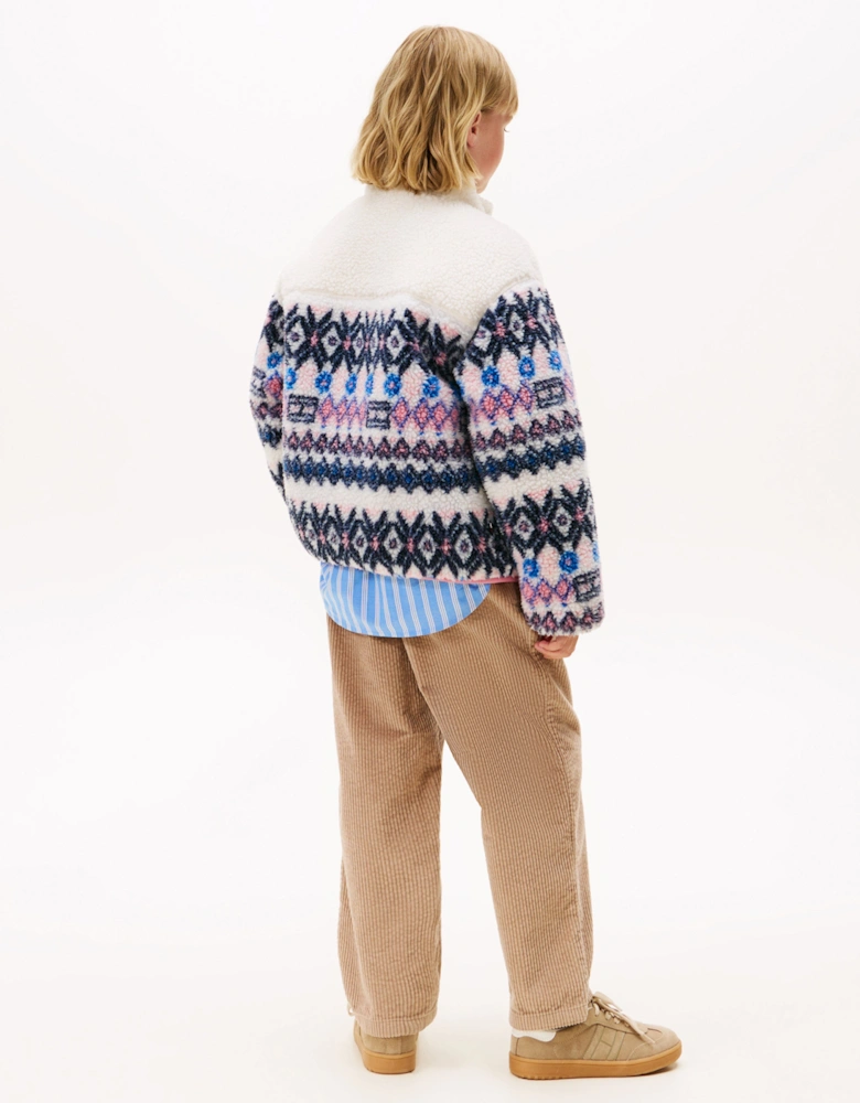 Girls Fair Isle Teddy Jacket in Ivory
