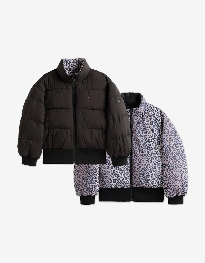 Girls Reversible Puffer Bomber in Black