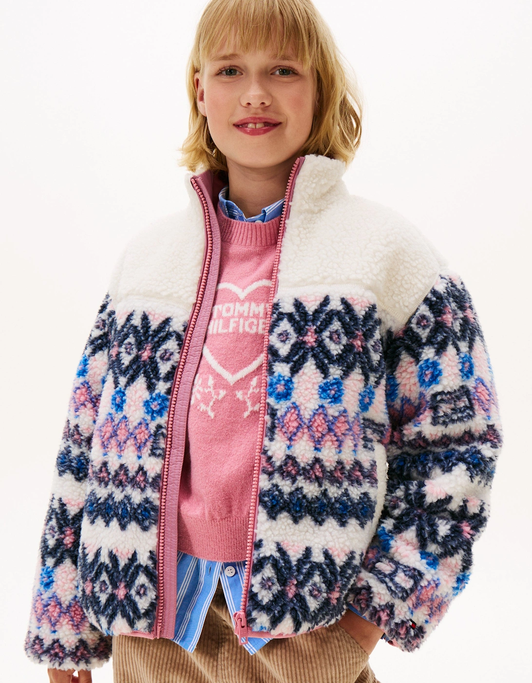 Girls Fair Isle Teddy Jacket in Ivory