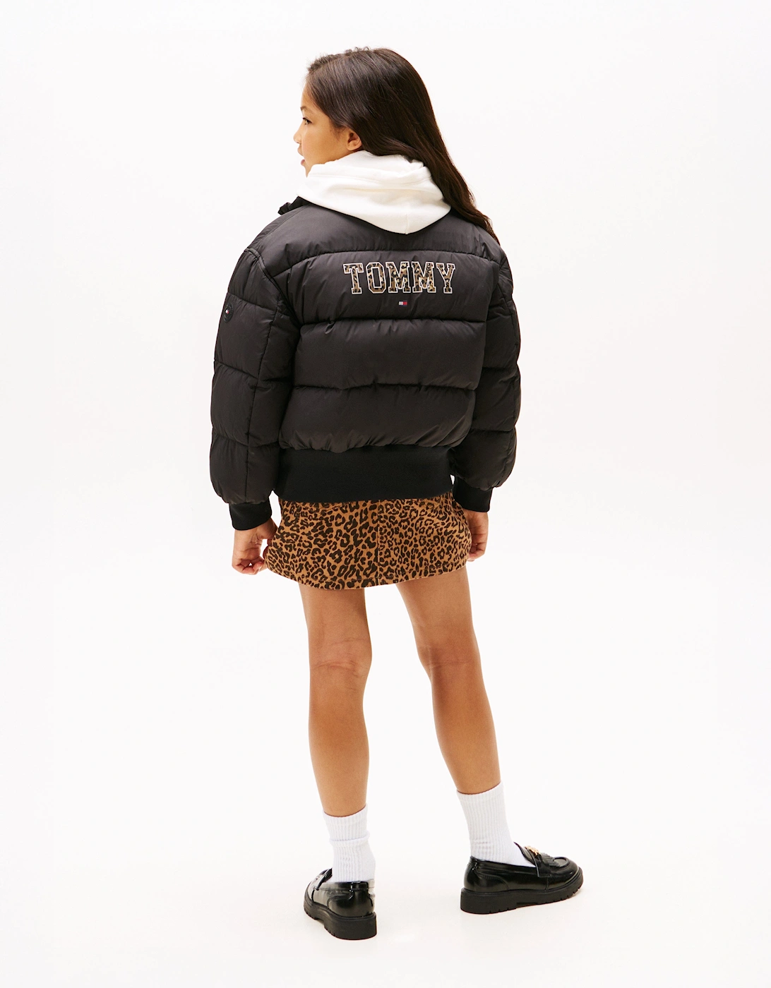 Girls Reversible Puffer Bomber in Black