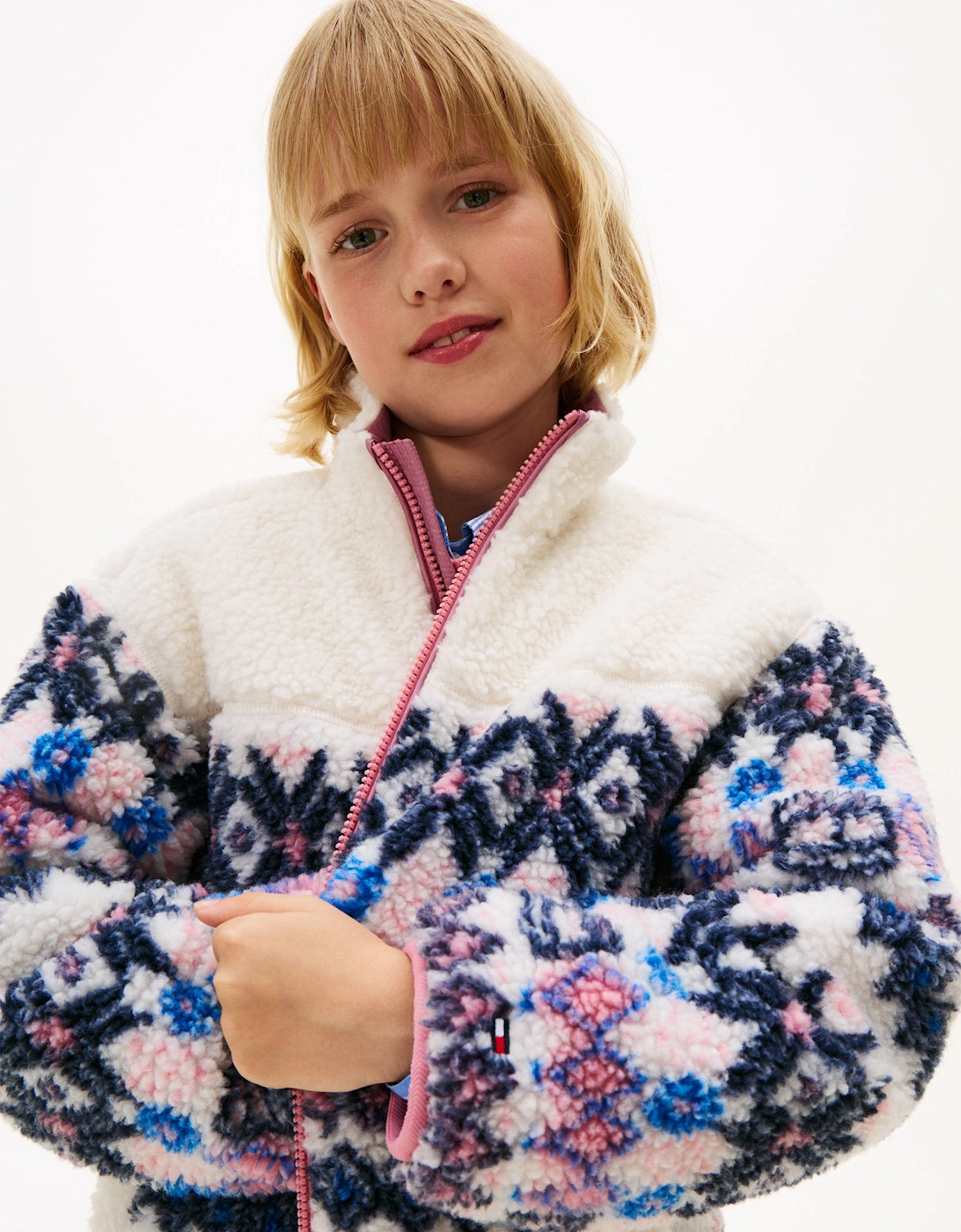 Girls Fair Isle Teddy Jacket in Ivory