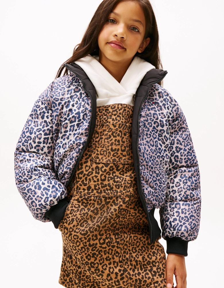 Girls Reversible Puffer Bomber in Black