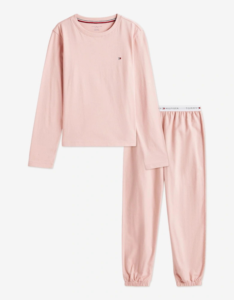 Girls Long Sleeve Cuffed PJ Set in Pink