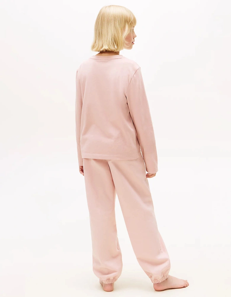 Girls Long Sleeve Cuffed PJ Set in Pink