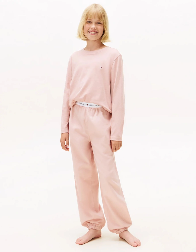 Girls Long Sleeve Cuffed PJ Set in Pink