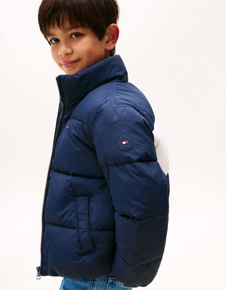 Kids Flag Puffer Jacket in Navy