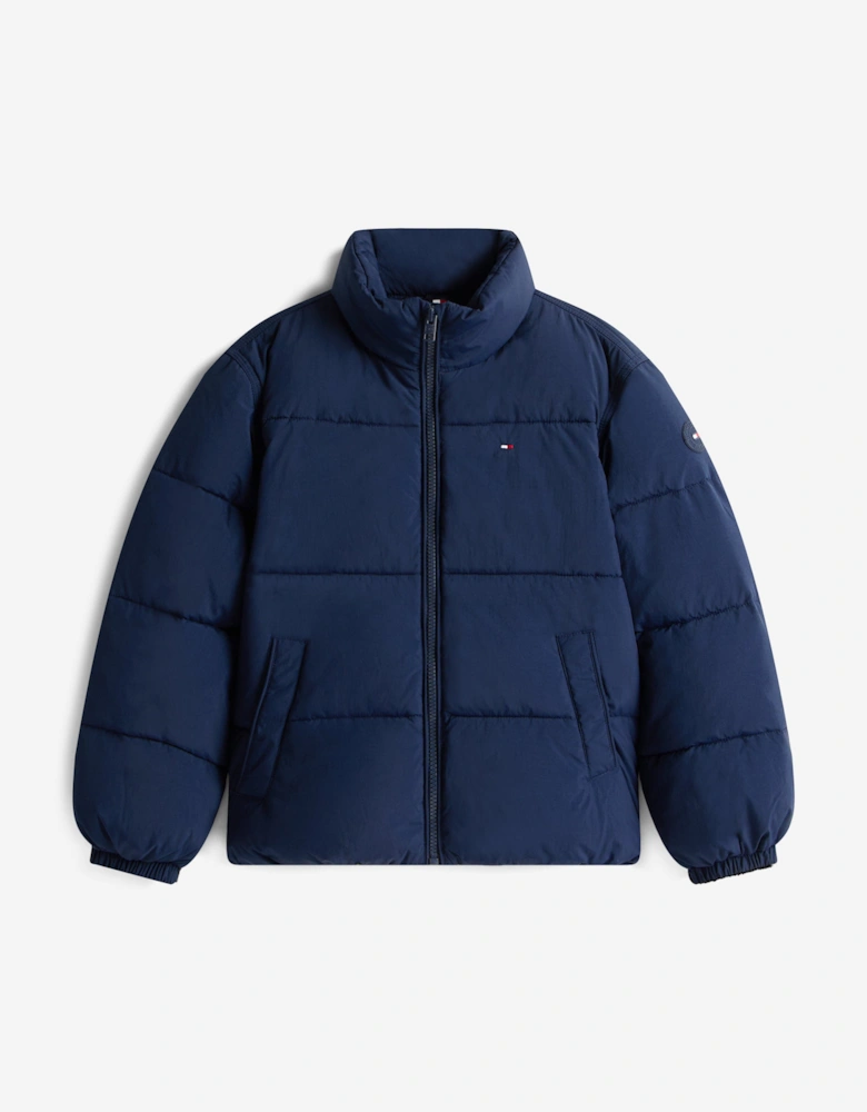 Kids Flag Puffer Jacket in Navy