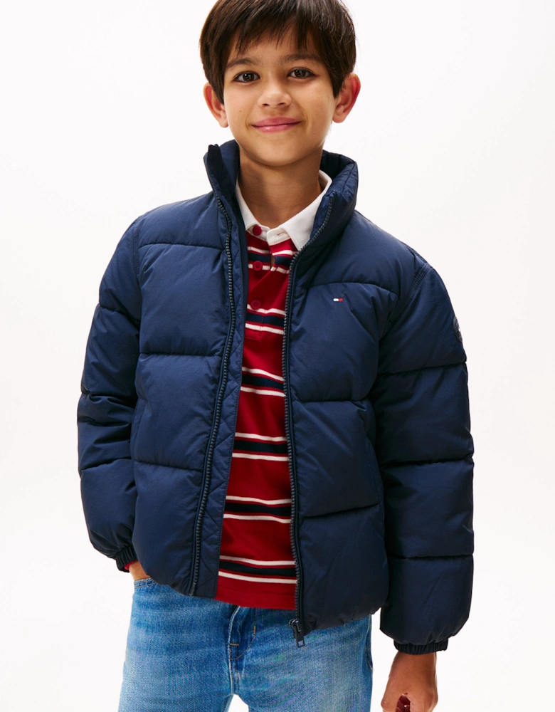 Kids Flag Puffer Jacket in Navy