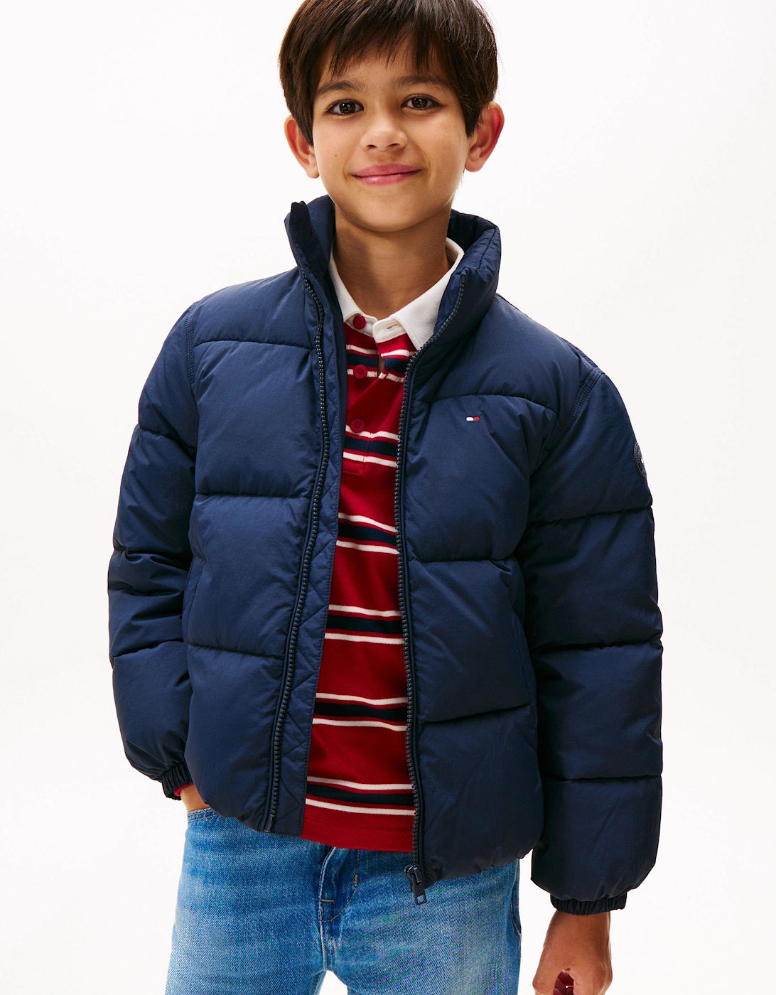 Kids Flag Puffer Jacket in Navy