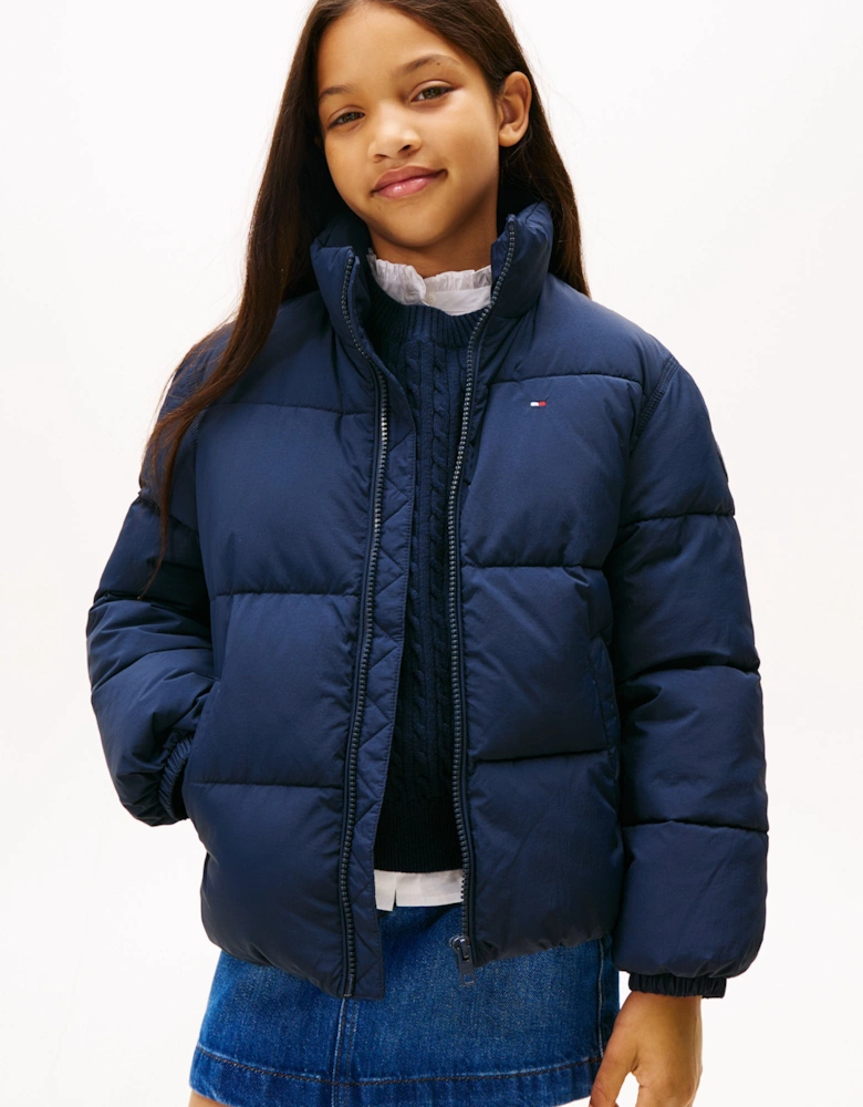 Kids Flag Puffer Jacket in Navy