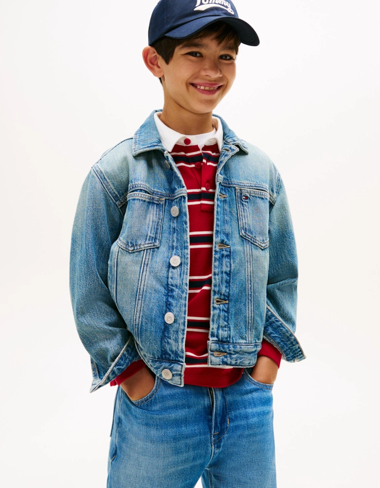 Boys Denim Flag Trucker Jacket in Blue
