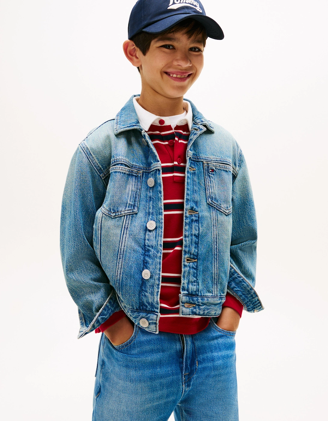 Boys Denim Flag Trucker Jacket in Blue