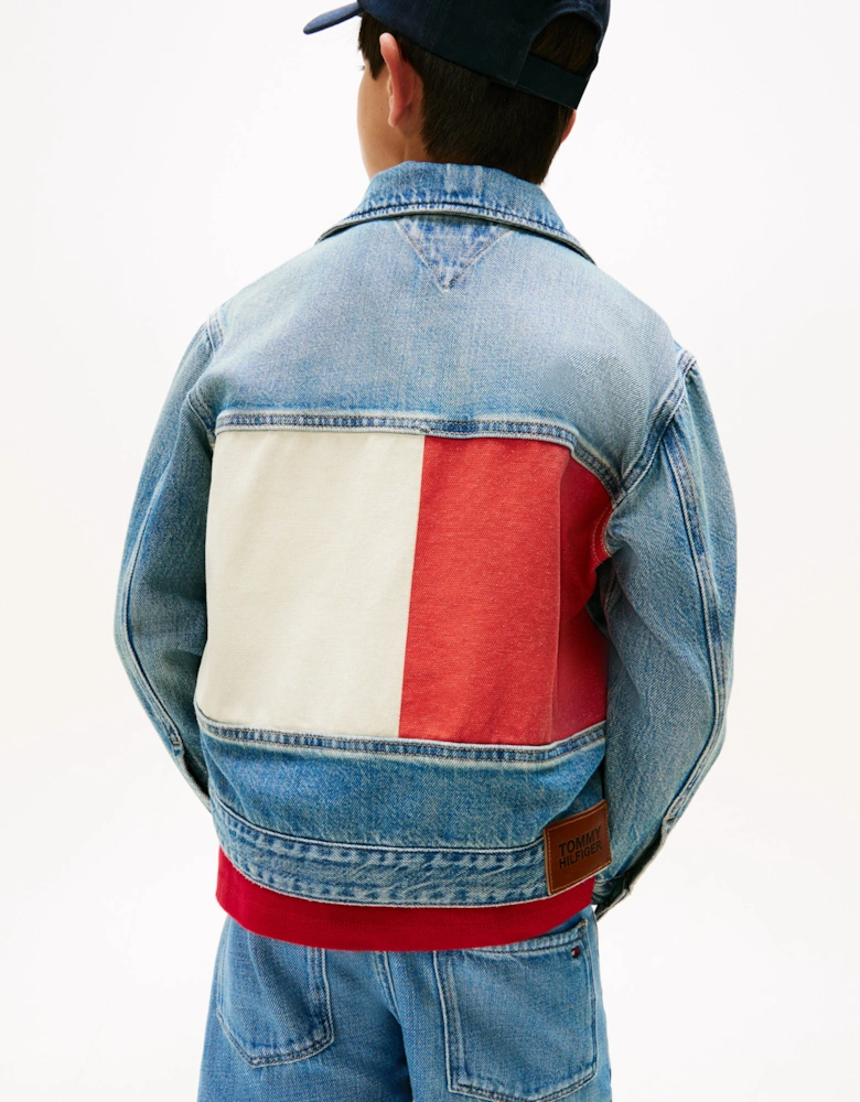 Boys Denim Flag Trucker Jacket in Blue
