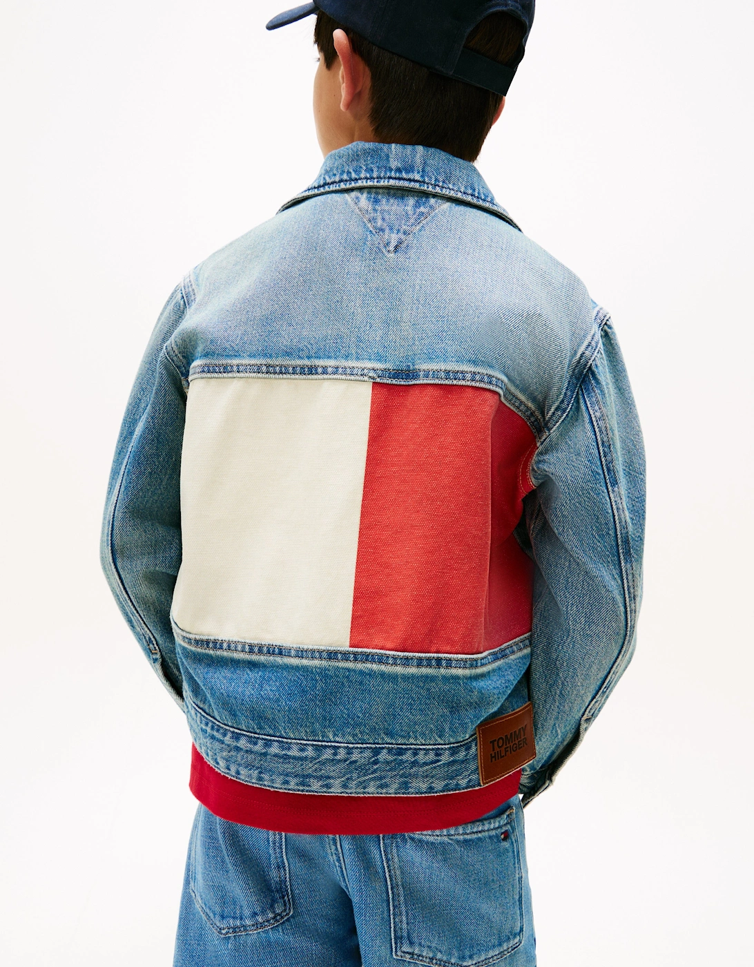 Boys Denim Flag Trucker Jacket in Blue